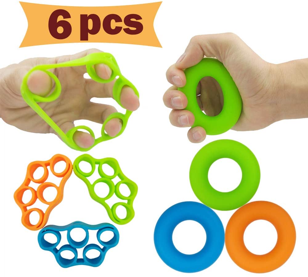 Pinza de mano de silicona expansor de dedo, ejercitador de fuerza para muñeca, bandas de resistencia del deportista para Fitness, 6 uds.: Multicolor