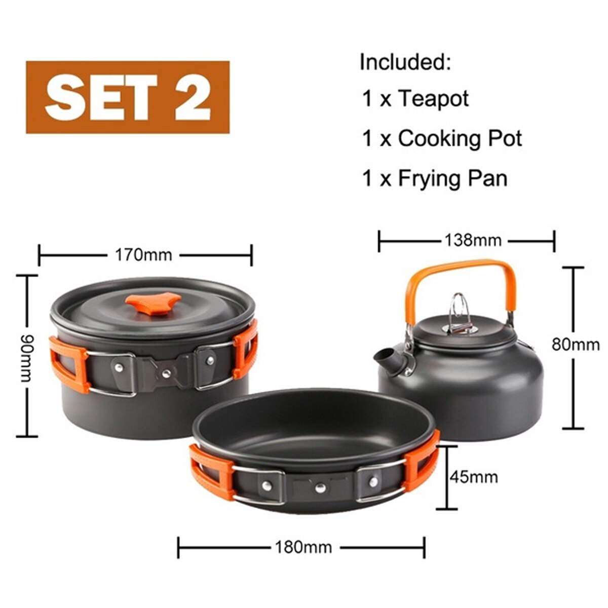 Outdoor Camping Cookware Tableware Picnic Cooking Pan Fry Pan Kettle Teapot Foldable Fork Spoon Kit Hiking Camping Picnic Tools: Yellow