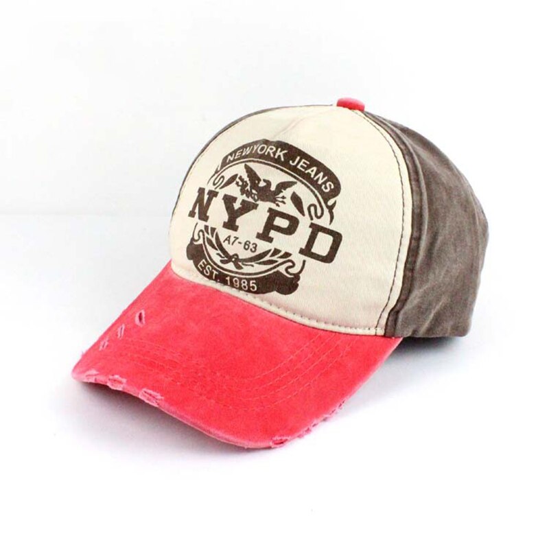 Baseball cap brev trykt stil nypd monteret hat par afslappet cap panel vask vintage cap til mænd kvinder snapback cap: Rosenrød