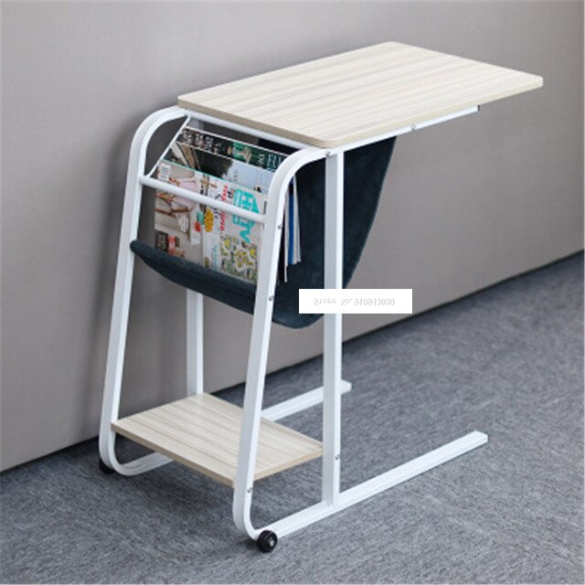 Multipurpose Mobile Computer Table Living Room Removable Sofa Side Table Portable Bed Table Desk with Storage Holders: White Maple