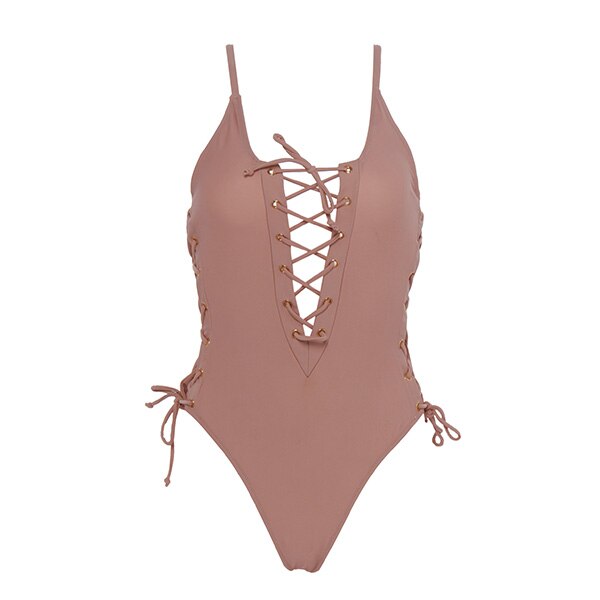 Andzhelika Solid Bandage Een Stuk Badpak Vrouwen Sexy Hoge Cut Meisjes Badpak Badpakken Beachwear Monokini: 75065D4 / M