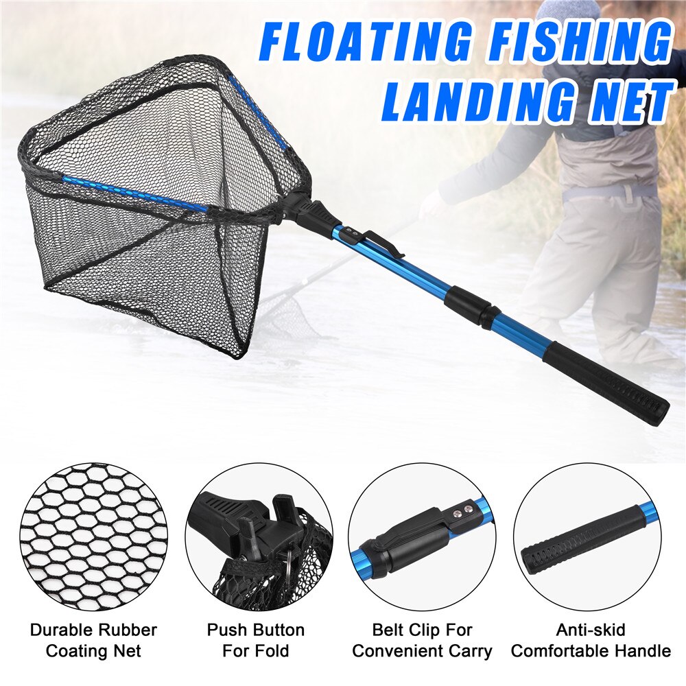 Portable Folding Landing Net Fishing Hand Nets 79/91CM Saltwater Retractable Telescopic Rubber Fishing Nets for Fly fishing