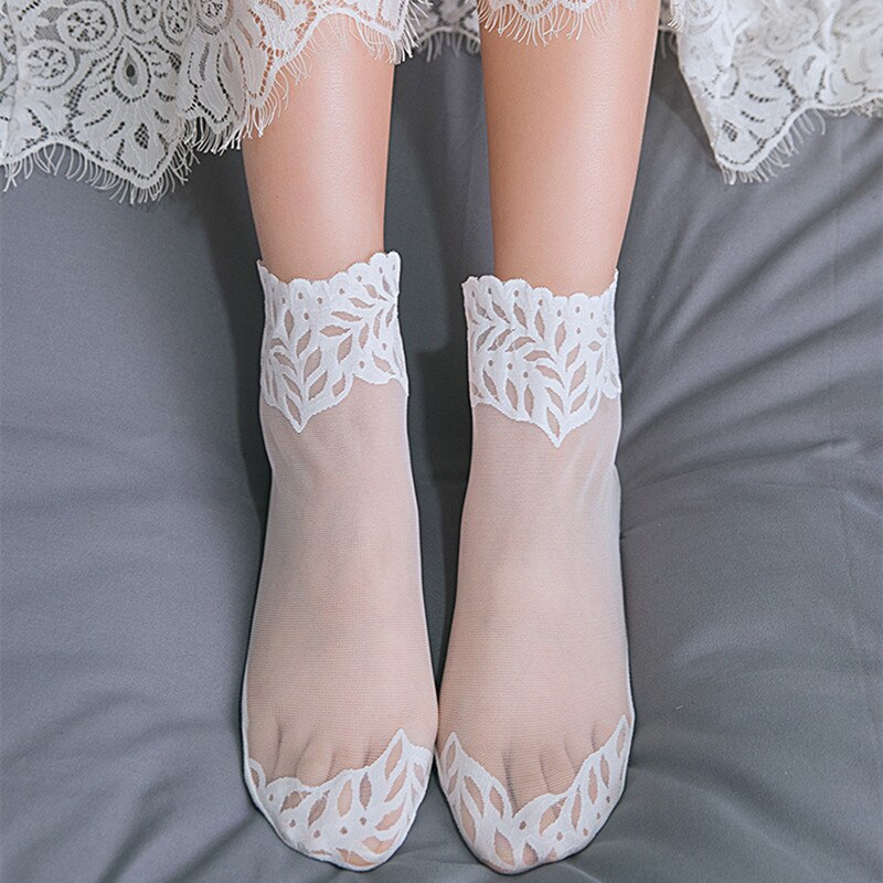 Calcetines de encaje transparentes para mujer, medias antideslizantes de malla de Color sólido, invisibles, para verano, 3 pares, 2022
