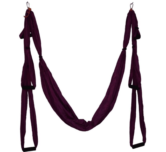 Yoga hängmatta swing fallskärm tyg inversion terapi anti-gravitation hög styrka dekompression hängmatta yoga gym hängande 6 grepp: Lila