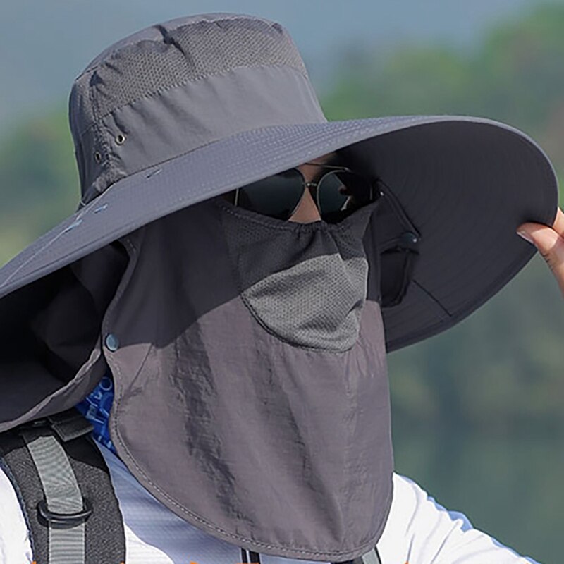 Flap Hoed Outdoor Flap Cap Brede Rand Zonnescherm Winddicht Sneldrogend Gezichtsmasker Oor Neck Cover Visser Emmer Hoed nylon