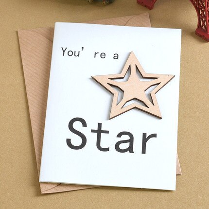 6pcs Mini Birthday Cards Wood Message Kids Party Greeting Cards: MINI-1910-06