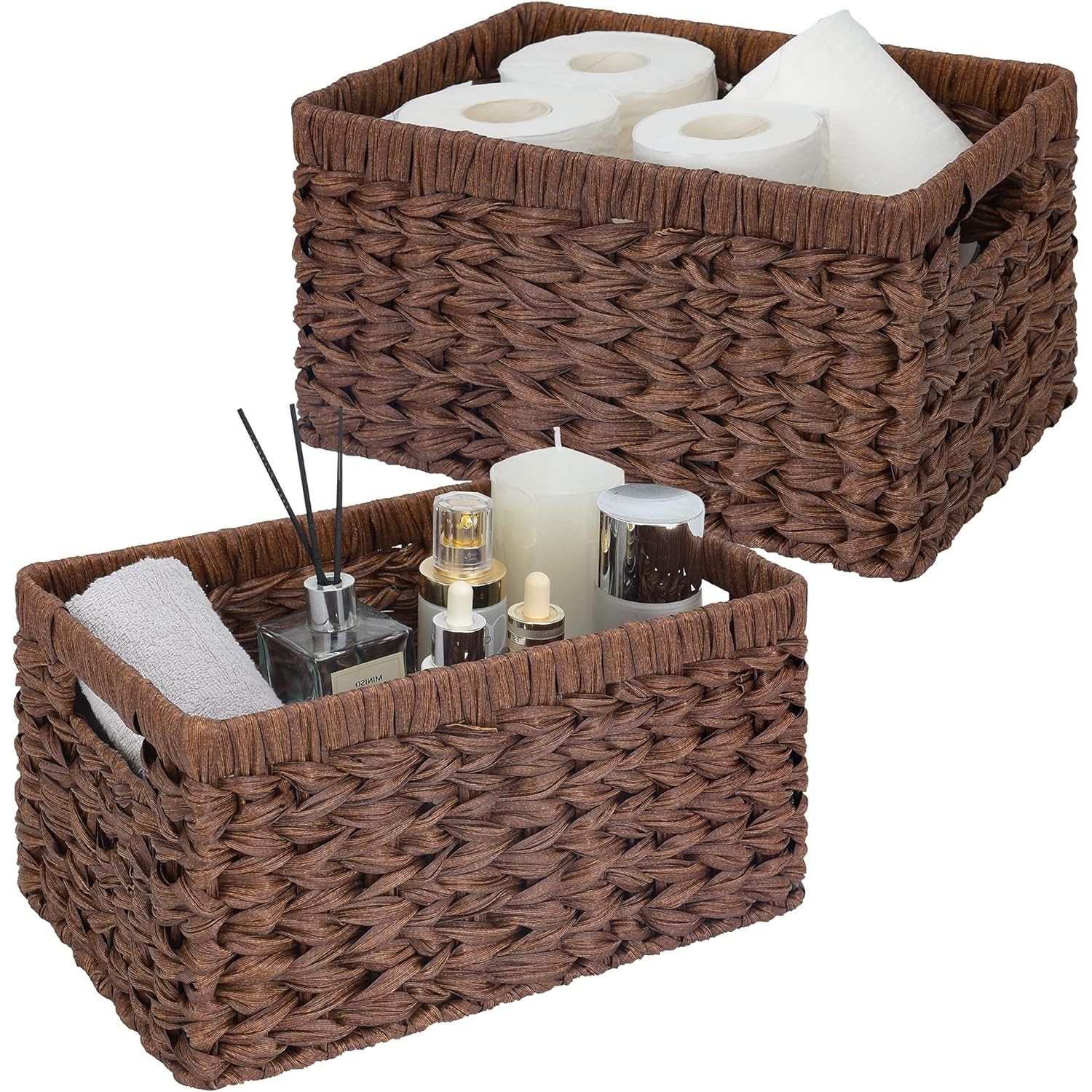 Rectangle Wicker Storage Baskets for Shelves Organizing,Waterproof Woven Storage for Toilet Shelf Baskets,Laundry Room,Brown: Default Title