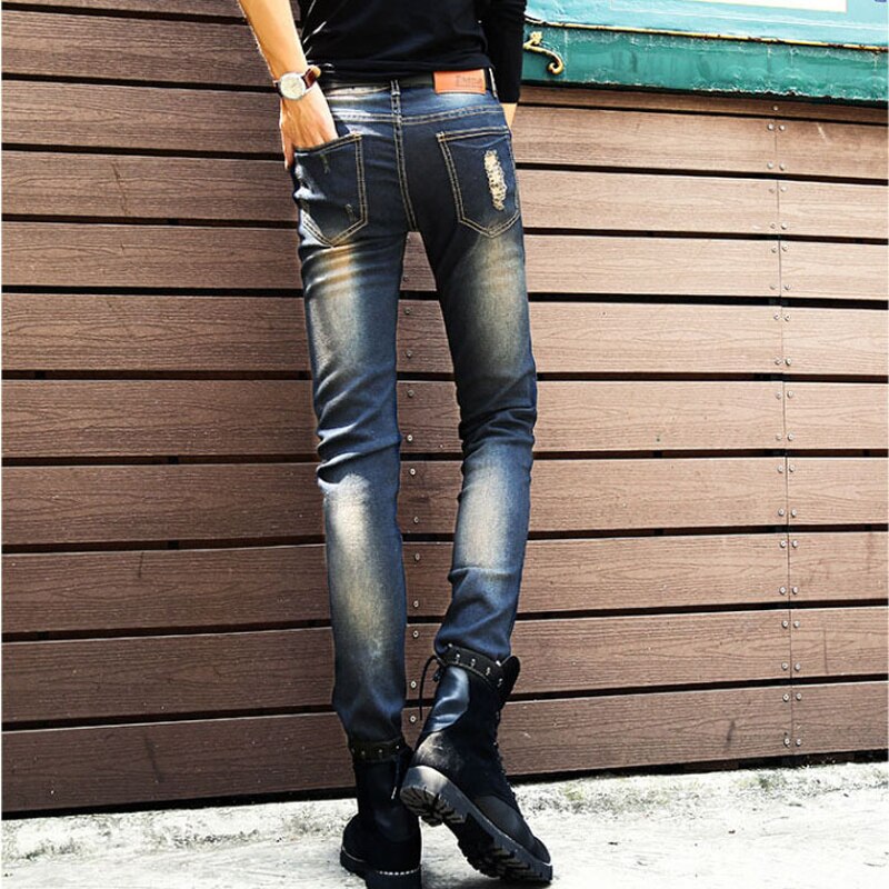 Sokotoo mænds huller patch ripped skinny jeans mandlige slim denim pencil bukser koreansk stil lange bukser