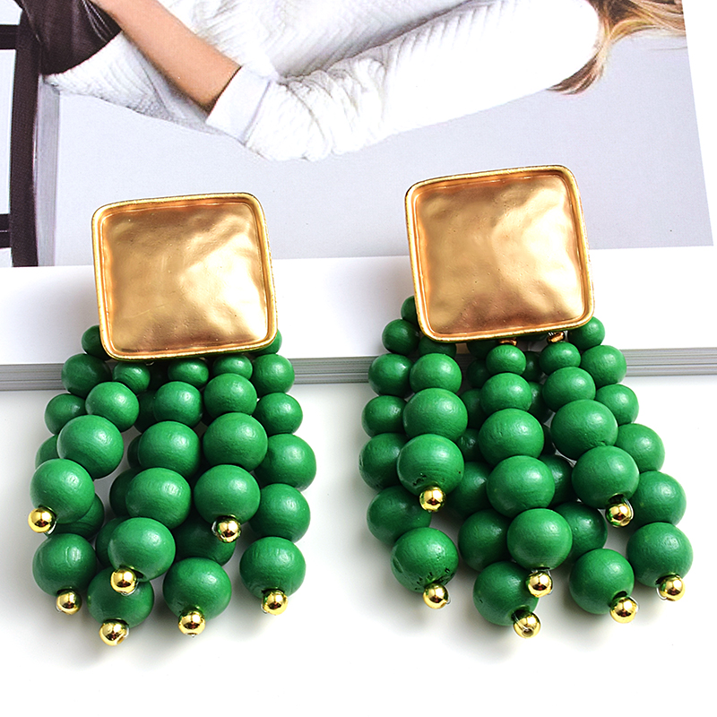 Pendientes colgantes de madera hechos a mano Vintage, Maxi cuentas bohemias, joyería de boda llamativa para mujer brincos