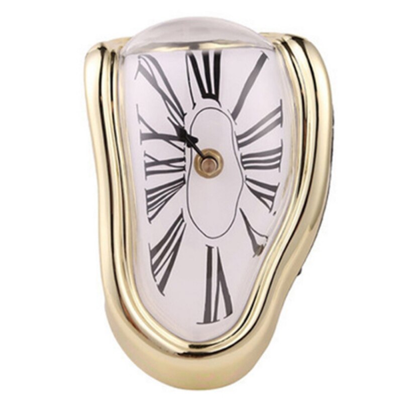 Melting Clock Watch Melting Time Flow Desktop Twisted Clock-Gold (without Battery): golden