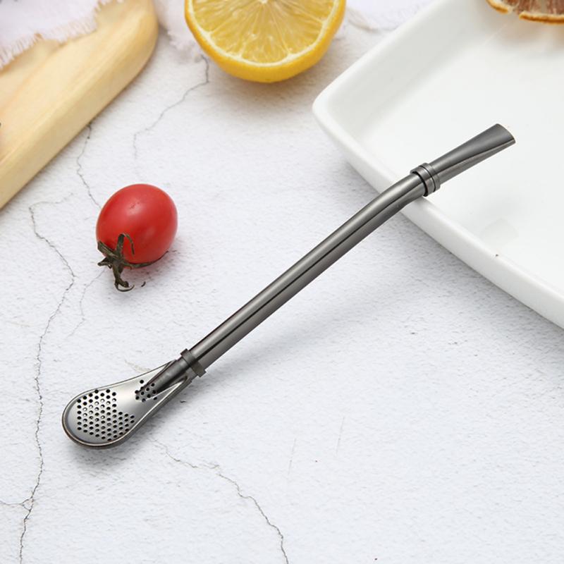 Spoon Tea Filter Yerba Mate Tea Straws Stainless Steel Drinking Straw Bombilla Gourd Reusable Tea Tools Wash Bar Accessories: black C