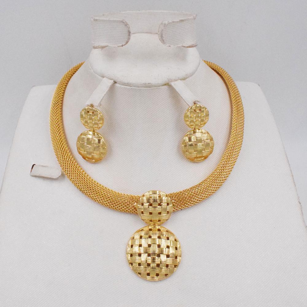 Ltaly 750 Gold color Jewelry Set For Women african beads jewelry necklace set earring jewelry