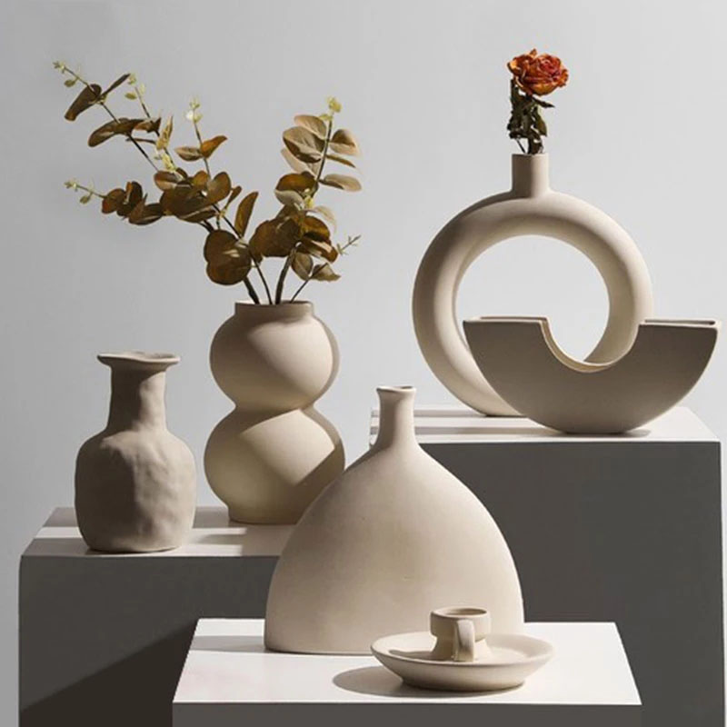 Vase nordique en céramique, décoration de salle, bougeoir, Pot de fleur, décoration de bureau, Art,