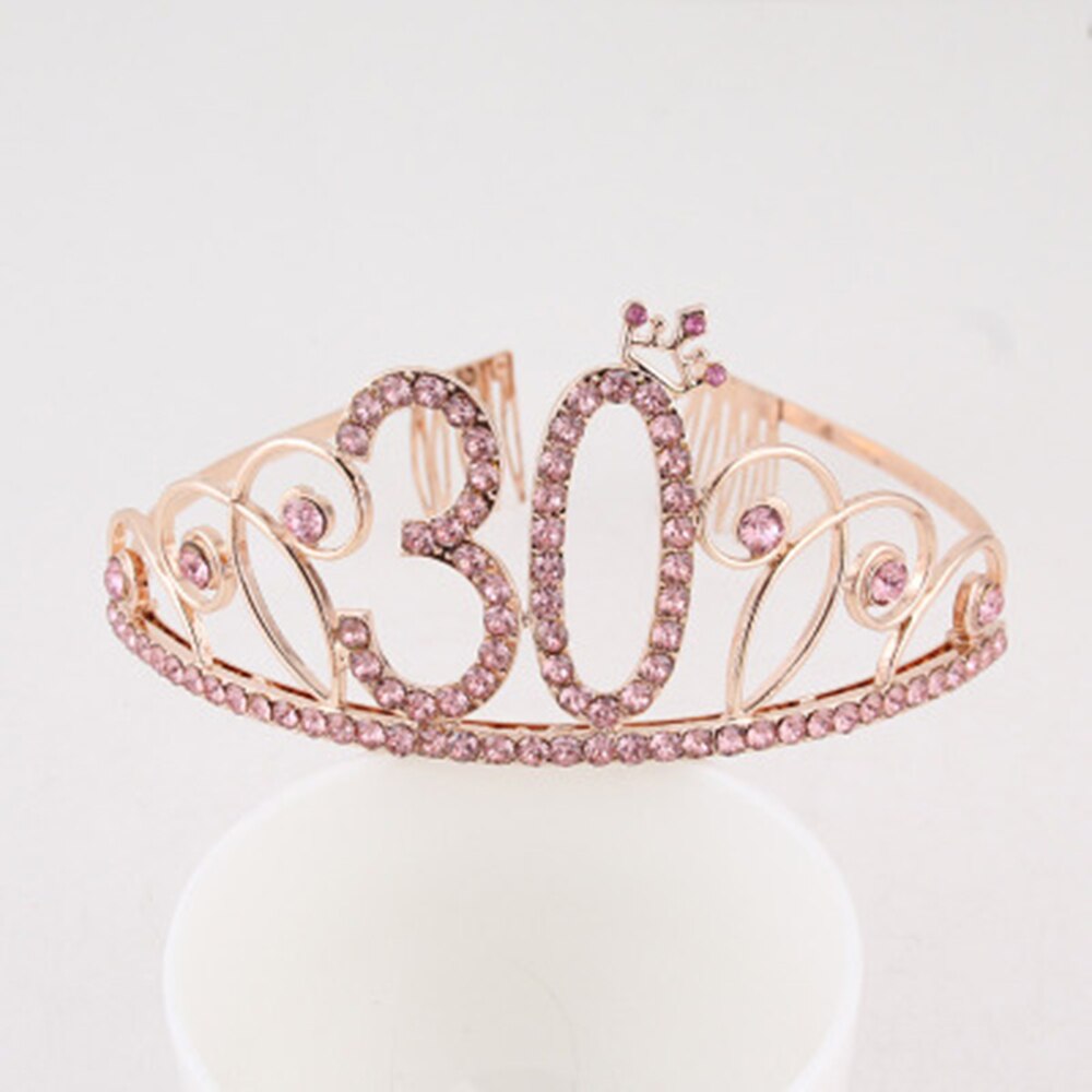 16 18 21th Verjaardag Prinses Tiara Kroon Hoofdband Bruids Haar Band Haar Accessoires Hoofdtooi Bruiloft Voor Vrouwen Anniversary 30: Rose gold-30