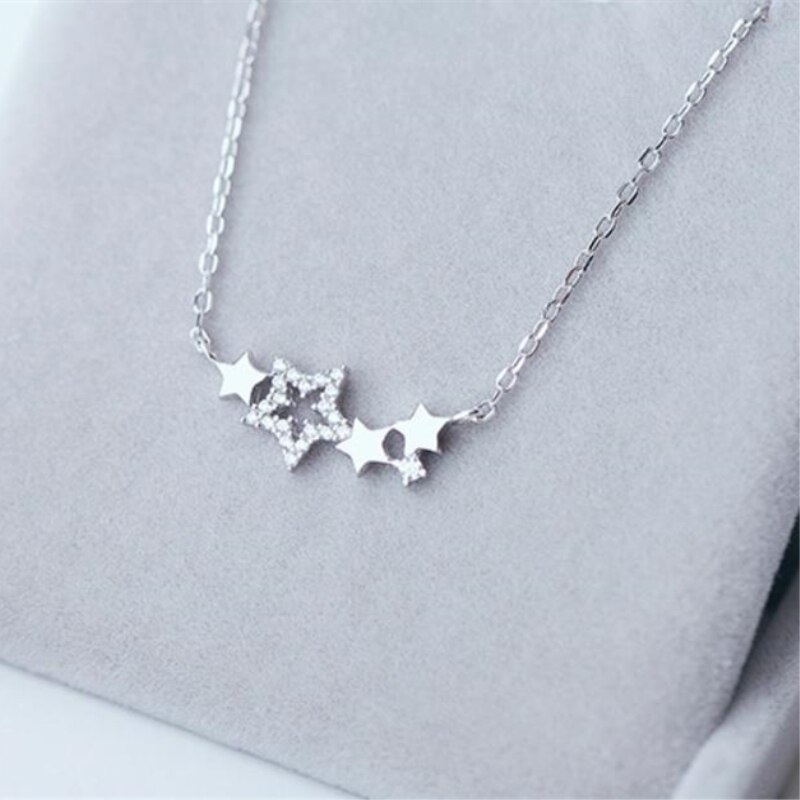 Cute Stars Small Exquisite Clavicle Chain 925 Sterling Silver Temperament Personality Female Necklace SNE131