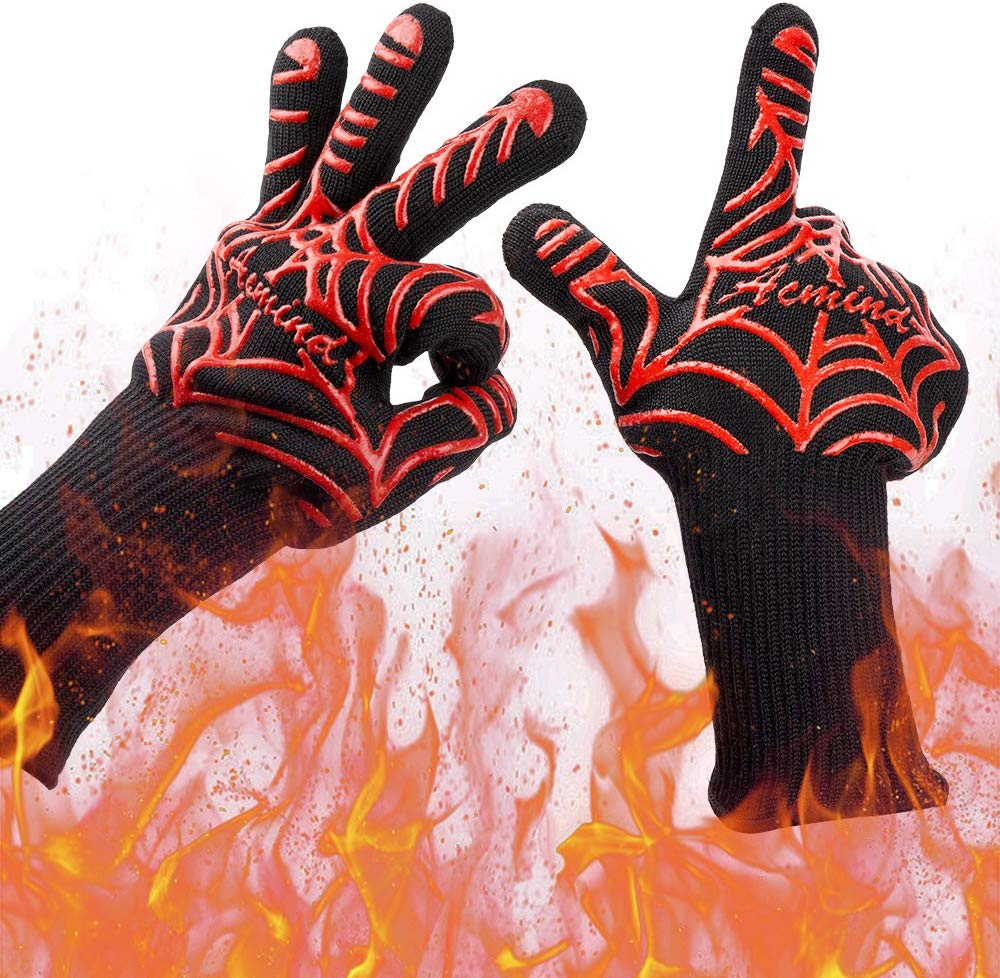 BBQ Grilling Gloves Heat Resistant Grill Gloves Silicone Non-Slip Oven Gloves Long Kitchen Gloves for Barbecue, Cooking, Baking