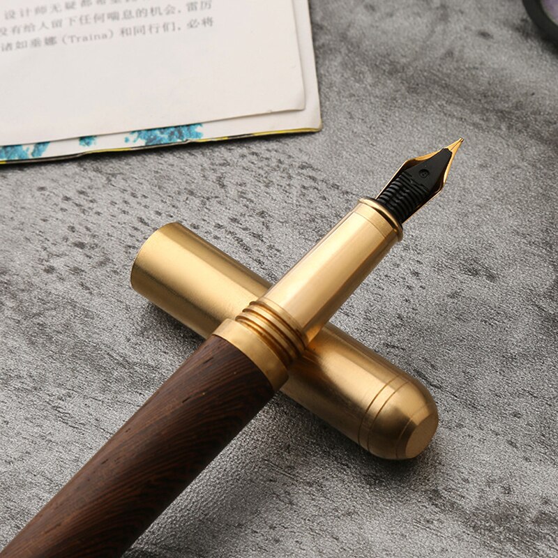 Pluma estilográfica de madera de de lujo, plumas de caligrafía de punta fina de 0,7mm, escritura de Metal, de madera, papelería, suministros escolares de oficina