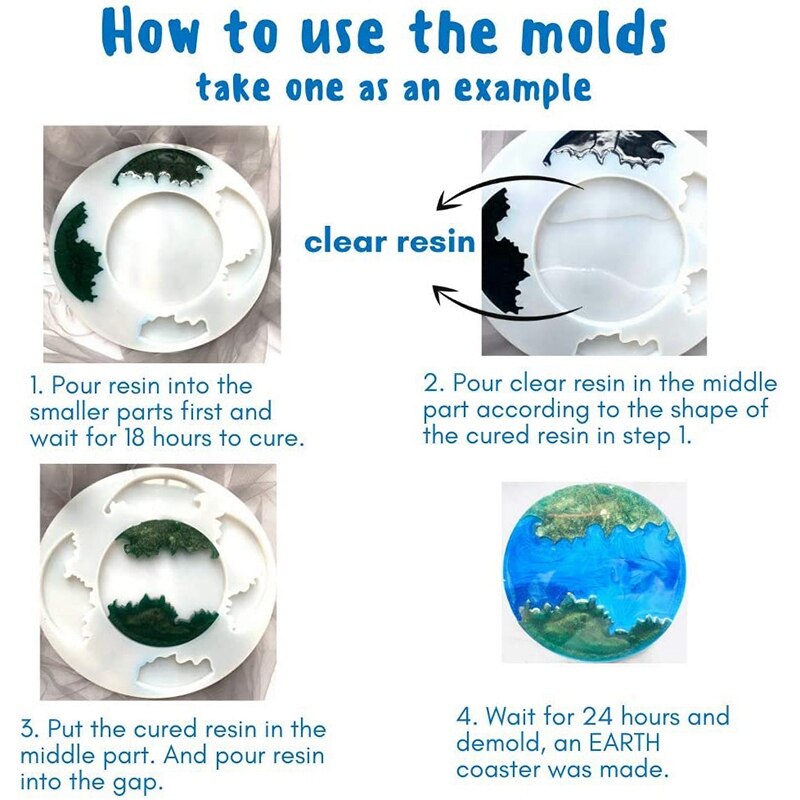 Resin Coaster Molds -2 PCS Resin Coaster Molds for Epoxy Resin and Polymer Clay Crafts -Ocean Coaster and Galaxy Coaster