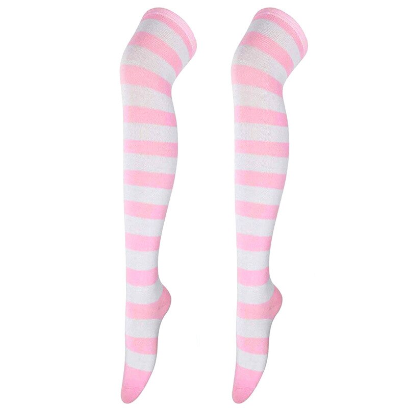 Zwarte Lolita Sokken Vrouwen Grappig Sexy Dij Hoge Nylon Lange Kousen Leuke Over Kniekousen Voor Meisjes Sexy Lingerie: Pink-White