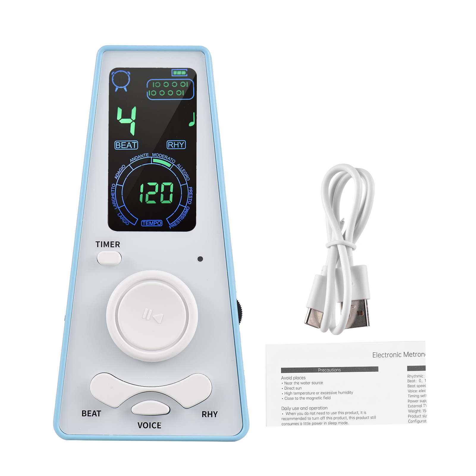 Elektronische digitale metronoomtimer Universele elektronische metronoom met volume- en beatsnelheidsregeling Batterij USB-metronomen