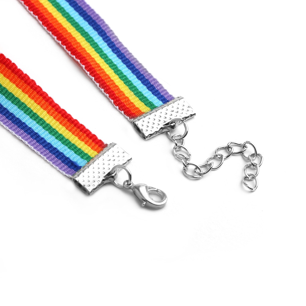 Collier ras du cou arc-en-ciel avec ruban en dentelle, avec pendentif, bijoux neutre pour hommes et femmes