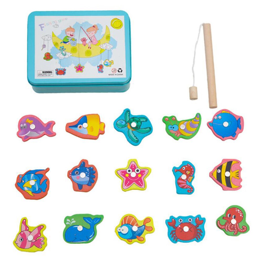 15 Pcs Baby Boy & Meisje Vissen Speelgoed Set Pak Magnetische Play Water Baby Speelgoed Vis Voor Kinderen Met Ijzer box J75: Blue