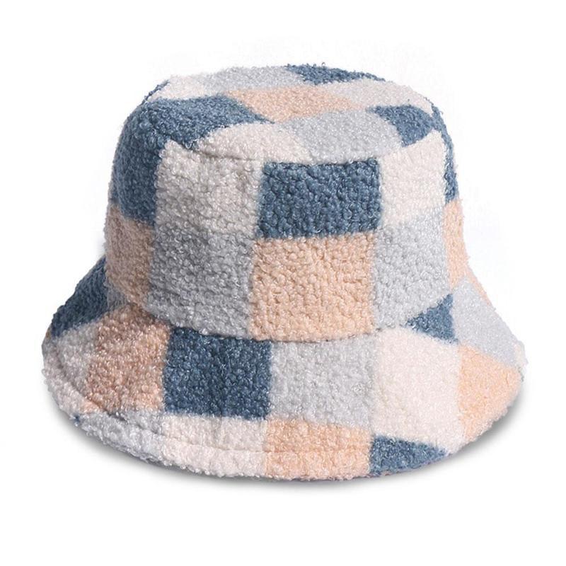 Appa Bucket Hat Hip Hop Lamb Wool Gorros Fishing Cap Fur Bucket Hat Plaid Panama Winter Warm Arrow Symbol Print Appa Bucket Hat