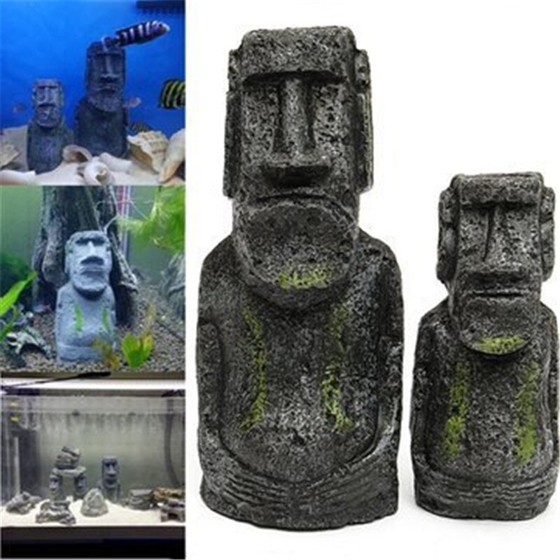 Resin Aquarium Decoration Easter Island Head Statue Egyptian Pharaoh Pyramid Desert Theme Fish Tank Decor