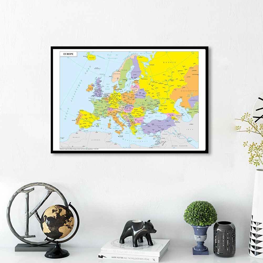 Toile de peinture en aérosol de la carte de l&#39;europe en français, 84x59cm, affiche d&#39;art mural décoratif, décoration de salon, de maison, fournitures scolaires