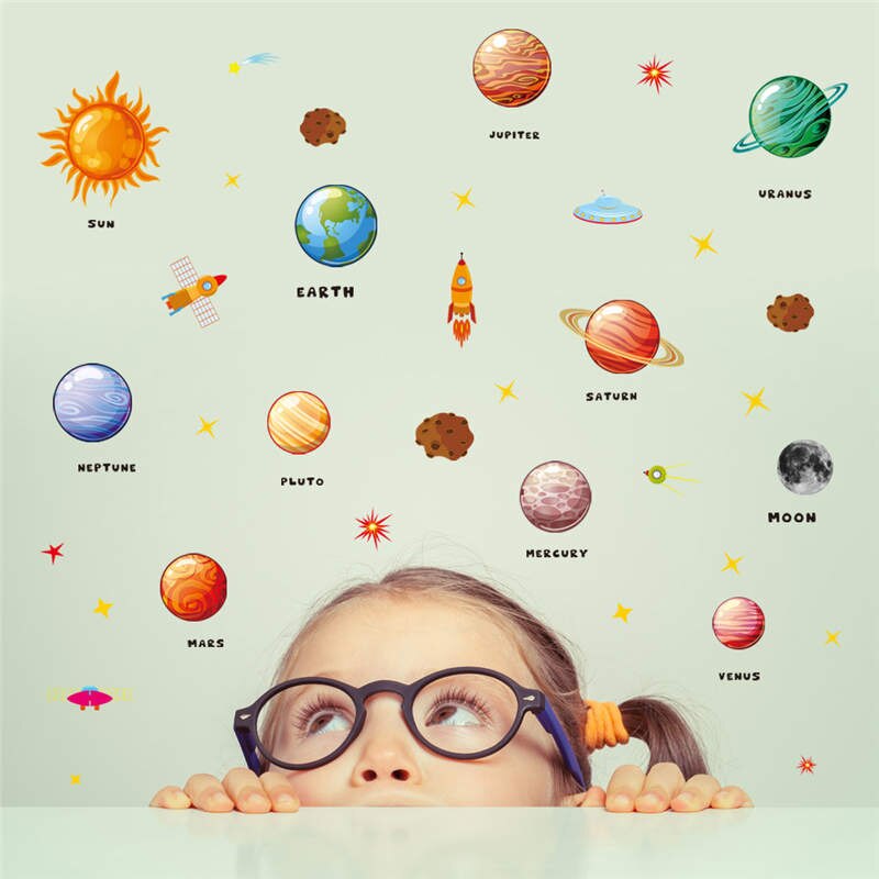 Nine planeter wallstickers dty til børneværelse børnehave indretning børnehave boligindretning vinyl decals dreng