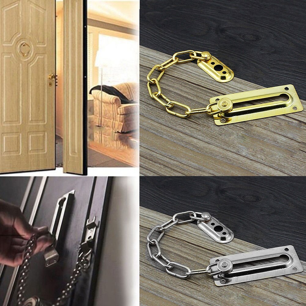 Slide Bolt Latch Gate Latches Safety Door Chain Lock with Anti-Theft Heavy Duty Iron Brushed Nickel