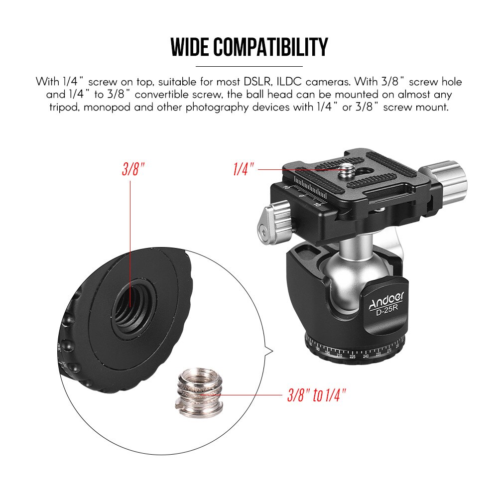 Andoer Double encoche rotule Mini tête à bille bas Center de gravité pour trépied monopode pour Canon Nikon Sony DSLR ILDC caméra