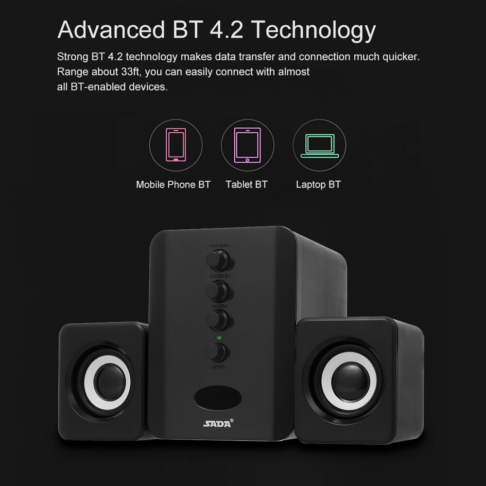 D-202 USB Wired Bluetooth Speaker Set Computer Speakers Bass Music Player Subwoofer Sound Box for Desktop Laptop PC Smart Phone