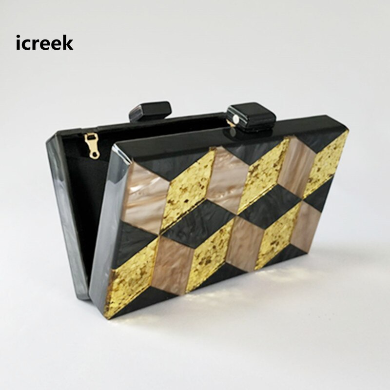 2019Neu perle nackt schwarz abend tasche schwarz Gold funkeln gestreiften acryl kupplung geldbörse lässig kreuz-körper ketten Mini taschen