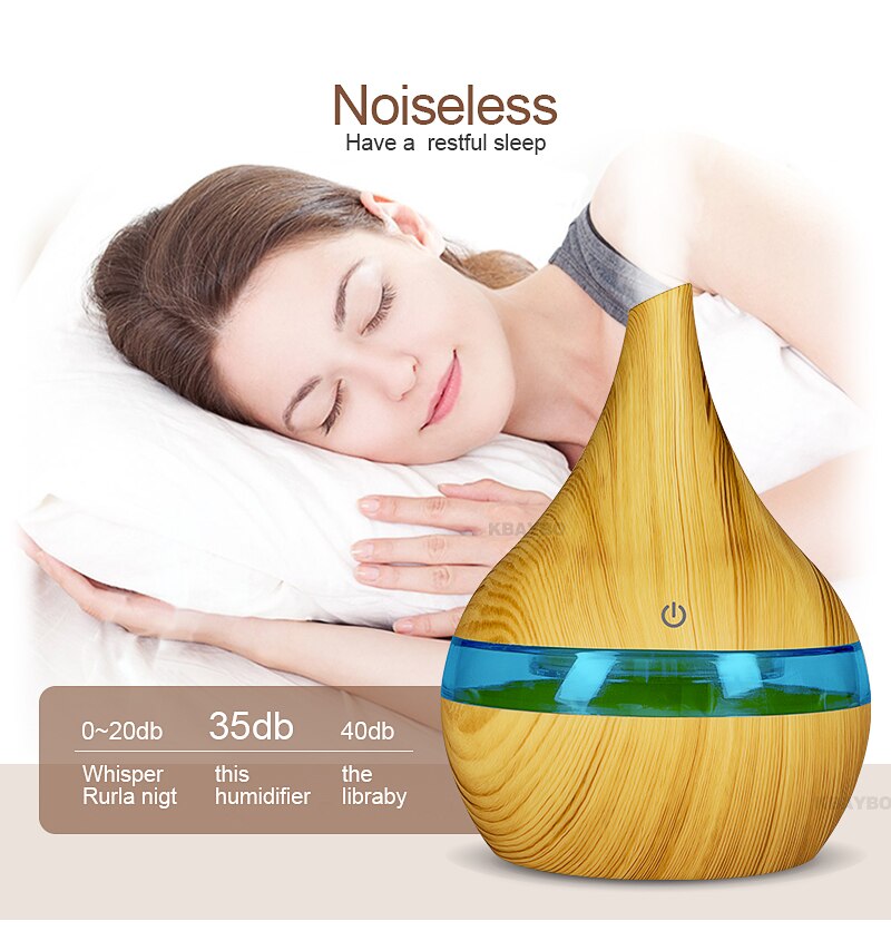 KBAYBO-difusor de Aroma eléctrico USB, Humidificador ultrasónico de grano de madera, máquina de niebla con luces de 7 colores para el hogar, 300ml