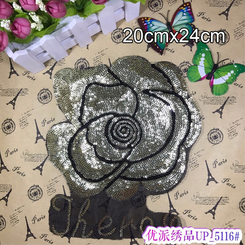 Accesorios de alta gama para ropa, bordado de cuentas de tela de flores de rosas, bordado hecho a mano, bordado de lentejuelas para manualidades: 4