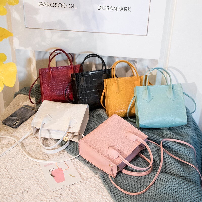 Krokodille crossbody håndvesker pu veske kvinner årgang klassisk fast skulderveske dame liten trend veske