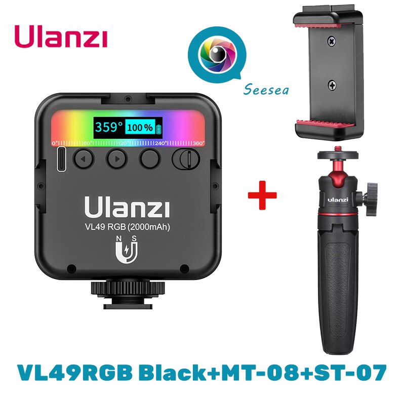 Ulanzi VL49 Mini RGB Video Licht Beleuchtung für Fotografie pavotube RGB LED Video Kamera Licht Vlog Füllen Licht Live: RGBBlack mit Stativ