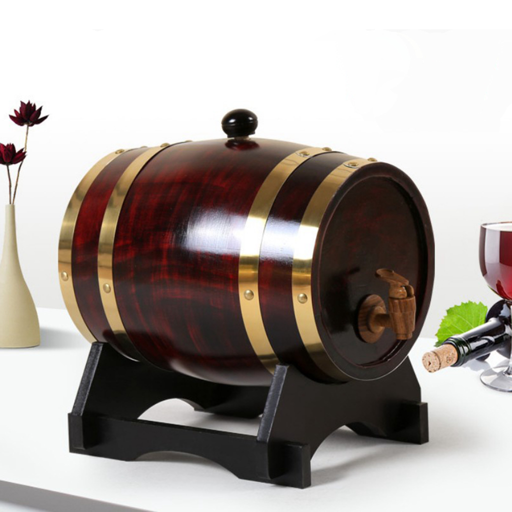 3L 1 5L Oak Wine Barrel with Wooden Base for Aging Wine Whiskey Bourbon Small Charred Oak Barrel Home Brewing Storage Decor