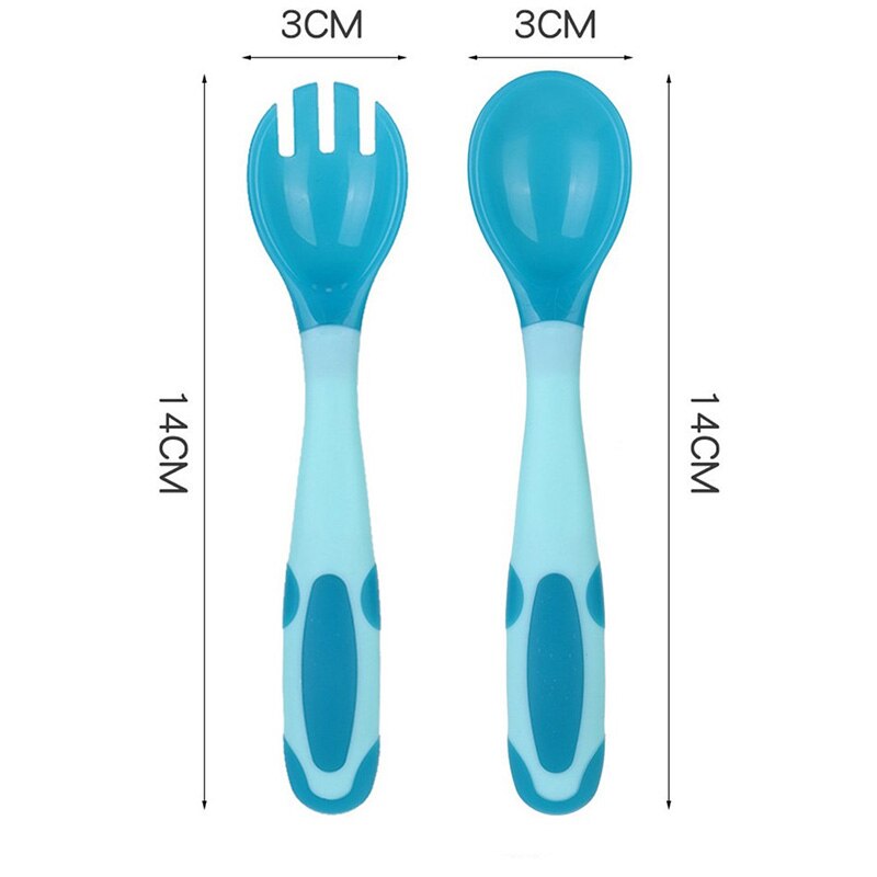 Baby Silicon Spoon Fork With Case Baby Safety Temperature Heat Sensing Feeding Spoon Kids Children Flatware Feeding Spoons
