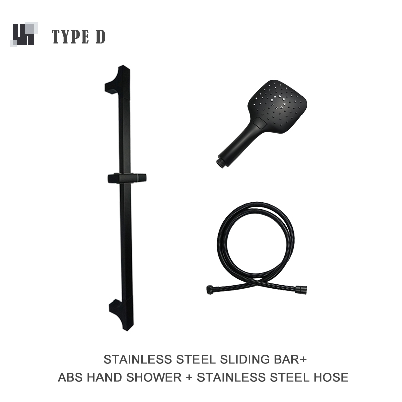 Black 3 Function ABS Hand Held Shower Head High Pressure Rain Shower Sprayer Set Wall Mount Slide Bar with Hose and Bracket: Whole Set D
