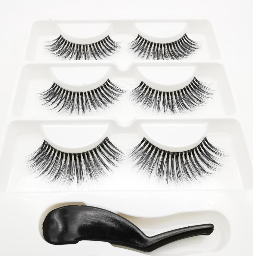 Mink Eyelashes 3 pairs lashes invisible band mink lashes reusable false eyelashes Makeup in Bulk+Eyelash curler: 3pairs-3DFF2