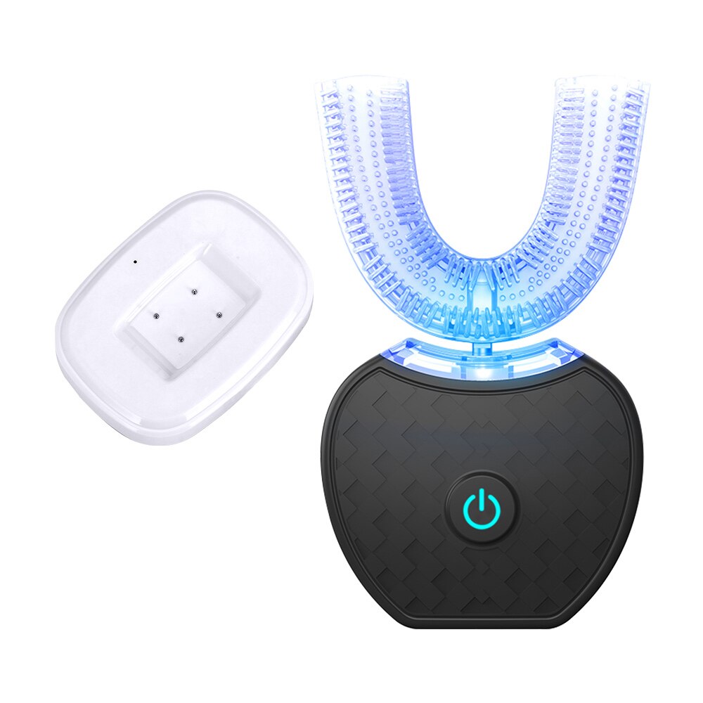 360 grad Automatische Elektrische Schall- Zahnbürste U Typ 4 Modi Zahnbürste USB Aufladbare Blau Kalt licht Zähne Bleichen Erwachsene: Schwarz Generation 2