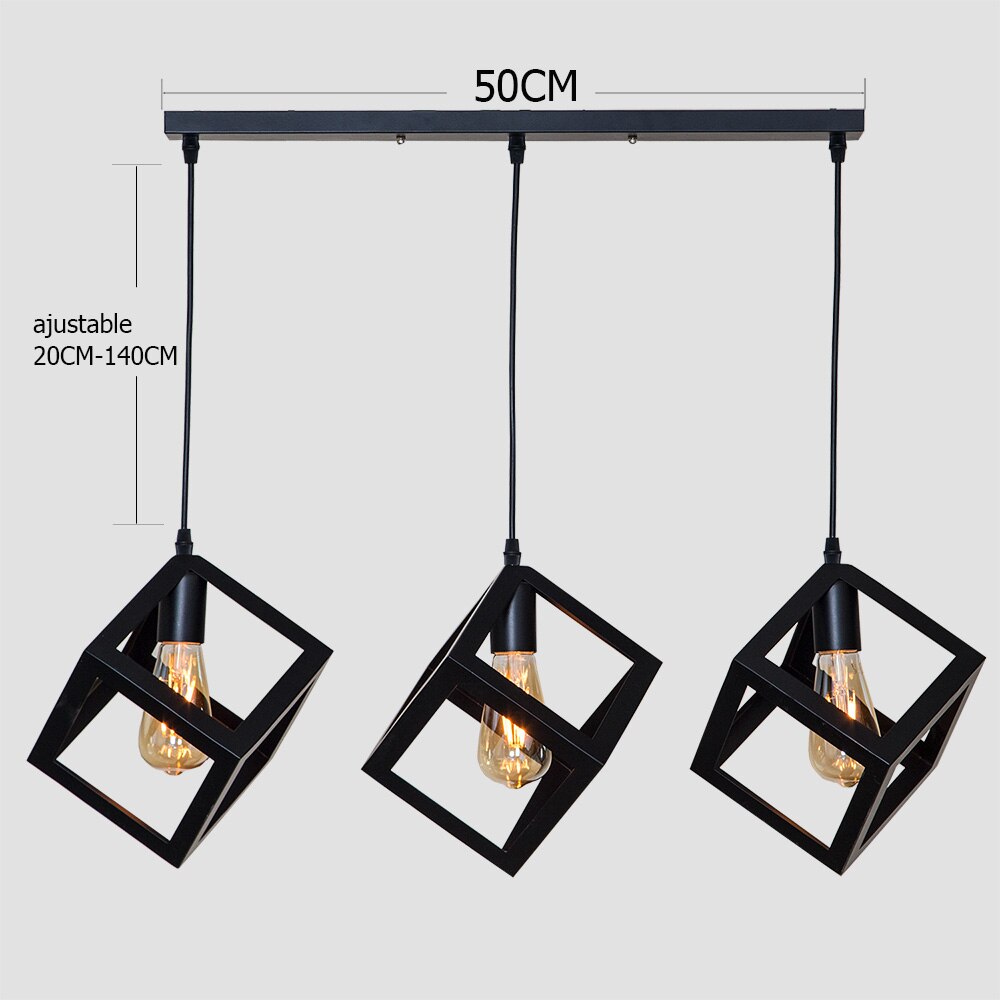 7 type moderne sorte bur pendel jern minimalistisk retro nordisk loft pyramide lampe metal hængende lampe  e27 indendørs: 8019