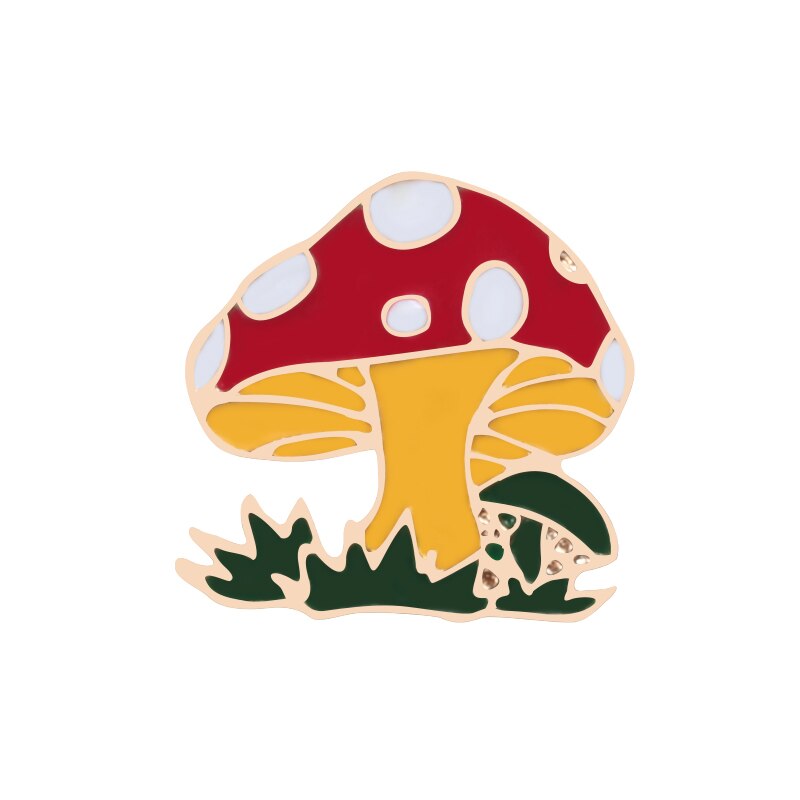 Meisjes Cartoon Broche Aardbei Cherry Emaille Pins Mode Paddestoel Rose Vruchten Knop Badge voor Vrouwen Jassen Revers Pin Sieraden: Mushroom