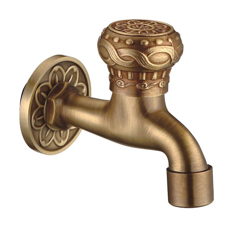 Carved Wall Mount Bibcock Brass Retro Tap Decorative Outdoor Garden Taps Washing Machine Mop Luxury Antique WC Faucet: 2