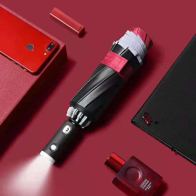 Nuovo Xiaomi Auto Open Close ombrello inverso a LED a emissione di luce ombrello Business automatico a tre ossa a dieci ossa con luce.: UV-Automatic-LED-Red