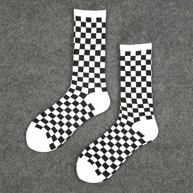 1 pair Tide brand men socks combed men's socks checkered geometric color cotton novelty funny socks men's socks: 1