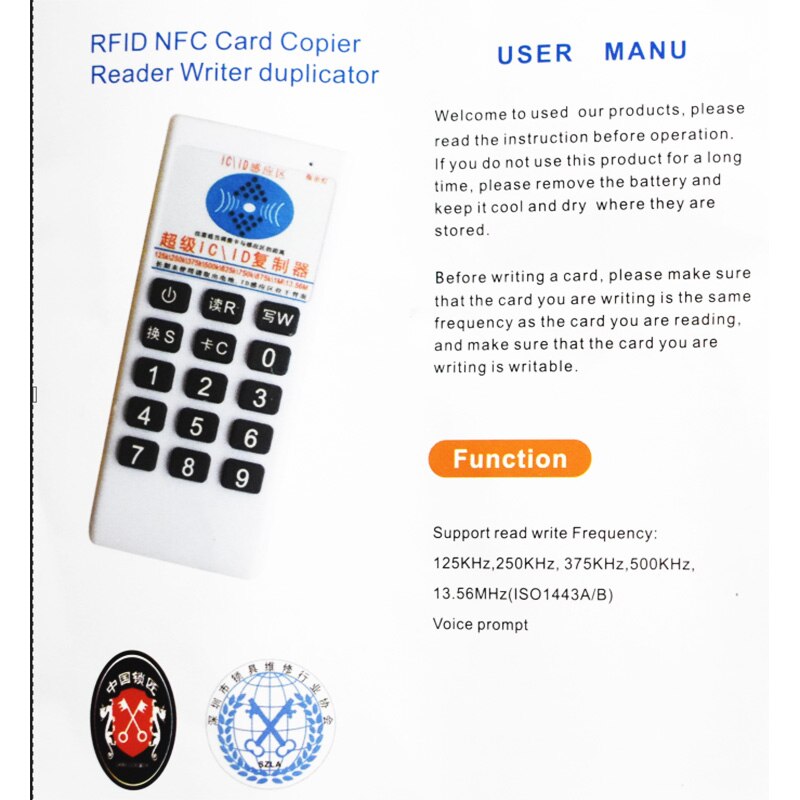 NFC RFID 13.56Mhz 125khz Copier Duplicator 9 Frequency IC ID Reader Writer