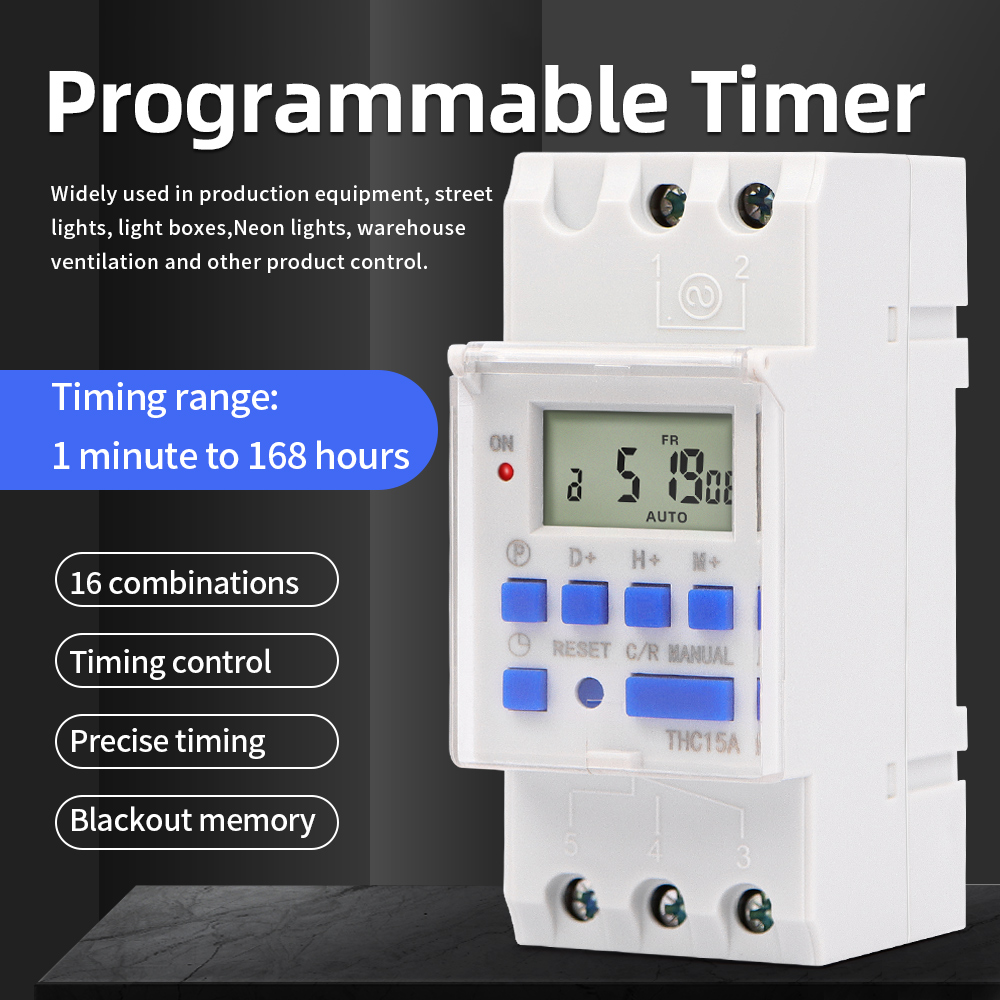 Automatisk elektronisk timer relæ 220v 25a ugentlige 7 dage minutter sekunder 168 timer tidsstyring programmerbar timer: Sort